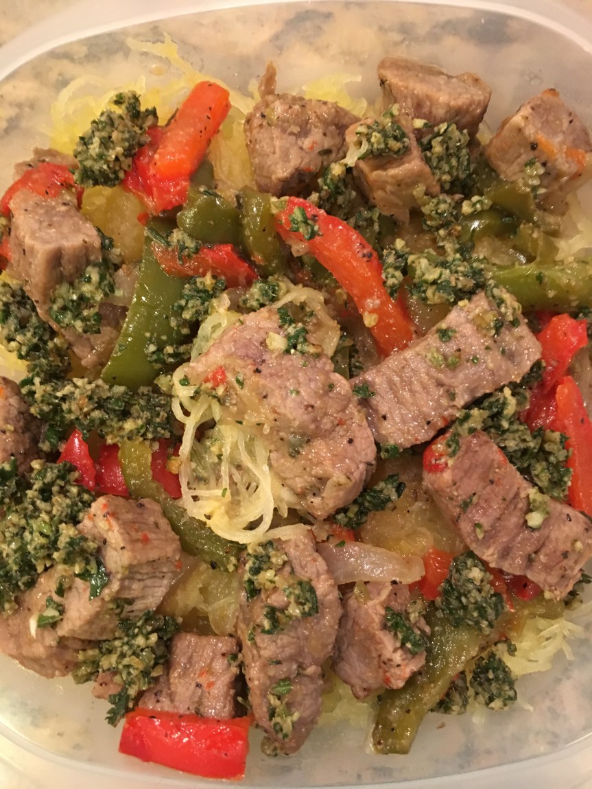 Pesto Steak Spaghetti Squash