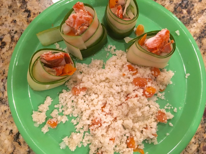 Cucumber Wrapped Sushi with Caulirice